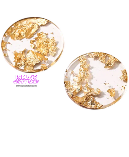 5pc-Round Transparent Gold Foil Resin Charms DIY- C14