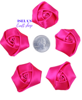 5PC -Hot Pink Satin Rolled Rosette Flowers H14