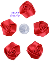 5PC -Red Satin Rolled Rosette Flowers H18