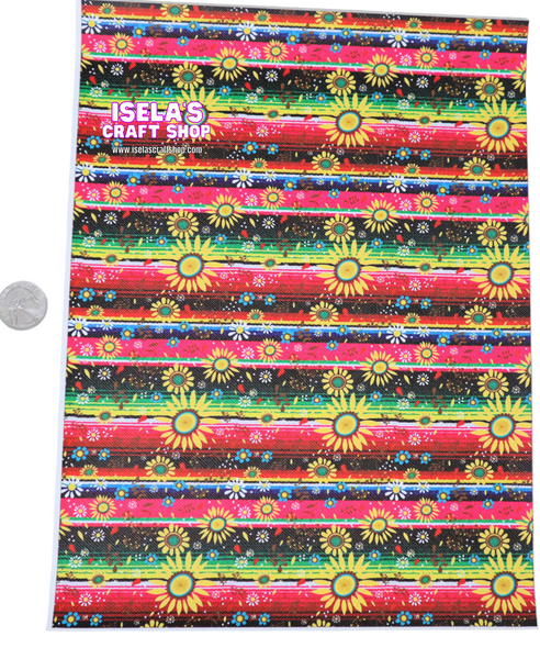 New 1pc Serape Sunflower Faux Leather Sheet-F702