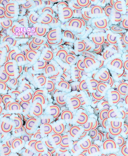 10g - Rainbow with Cloud Polymer Clay Slices (5mm) - C5