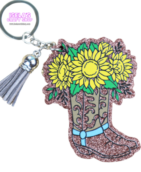 Boot Acrylic Glitter Keychain With Tassel