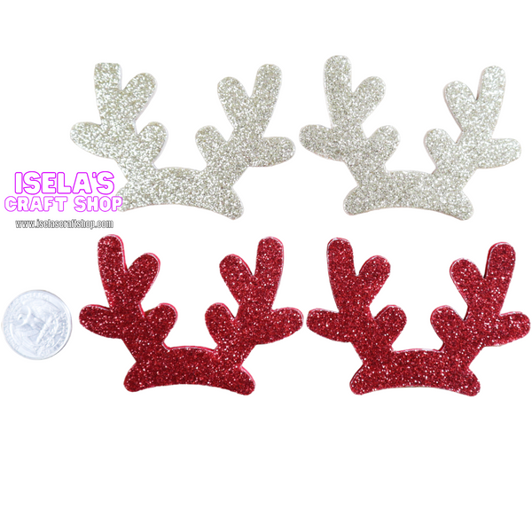 2pc Glitter Reindeer Antlers Appliques -Glitter Felt E9