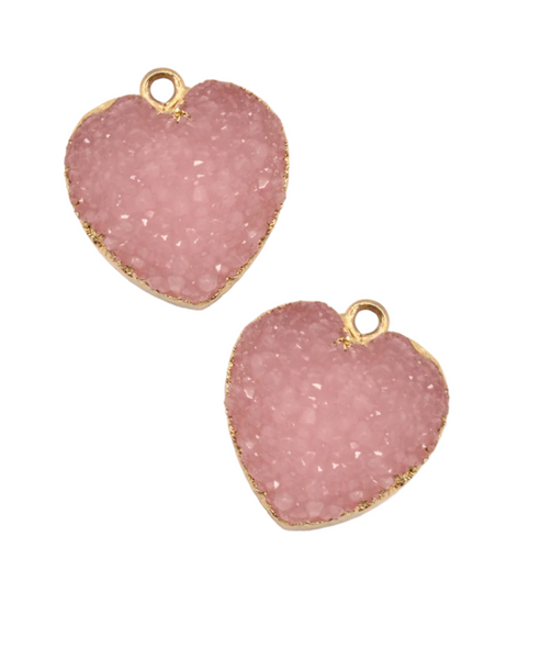 2pc - Pink Heart Resin Necklace Charm Findings- C52