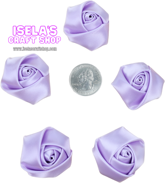 5PC -Lavender Satin Rolled Rosette Flowers H16