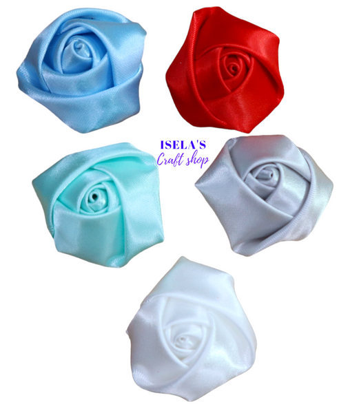 5PC -Satin Rolled Rosette Flowers H12