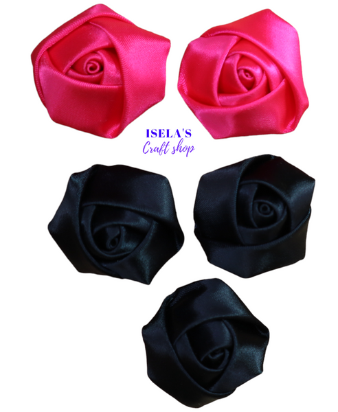 5PC -Satin Rolled Rosette Flowers H11