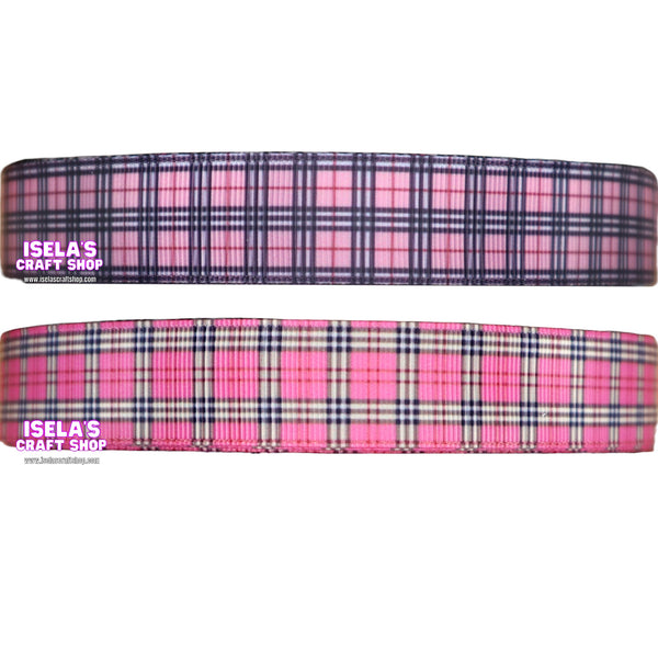 3Yards -Plaid Ribbon Size 7/8"  22mm