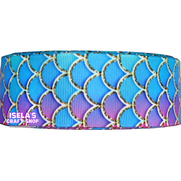 3yards -Mermaid Scales Printed Ribbon Size-7/8" or 1.5