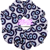 "New Handmade Oversized Evil eye Print Scrunchie for Girls" S7