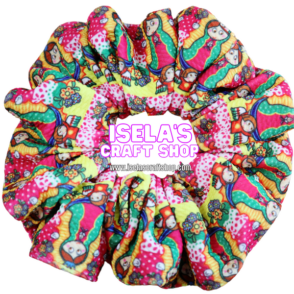 "New Handmade Oversized Virgencita  Print Scrunchie for Girls" S16