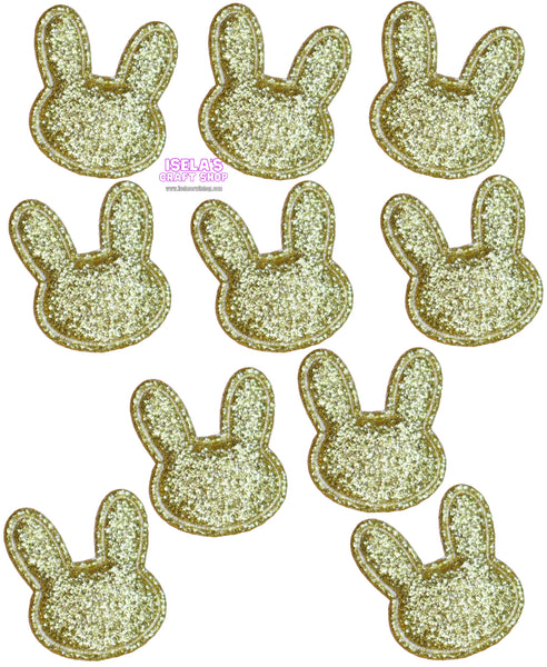 10pc-Gold Glitter Bunny Padded Appliques E4